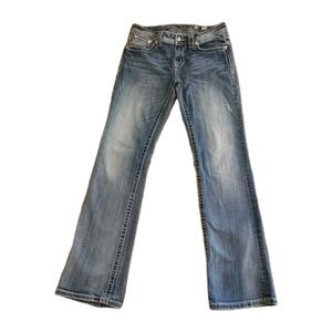 MISS ME bootcut jeans size 28 faded wash mid rise stretch denim Y2K pockets